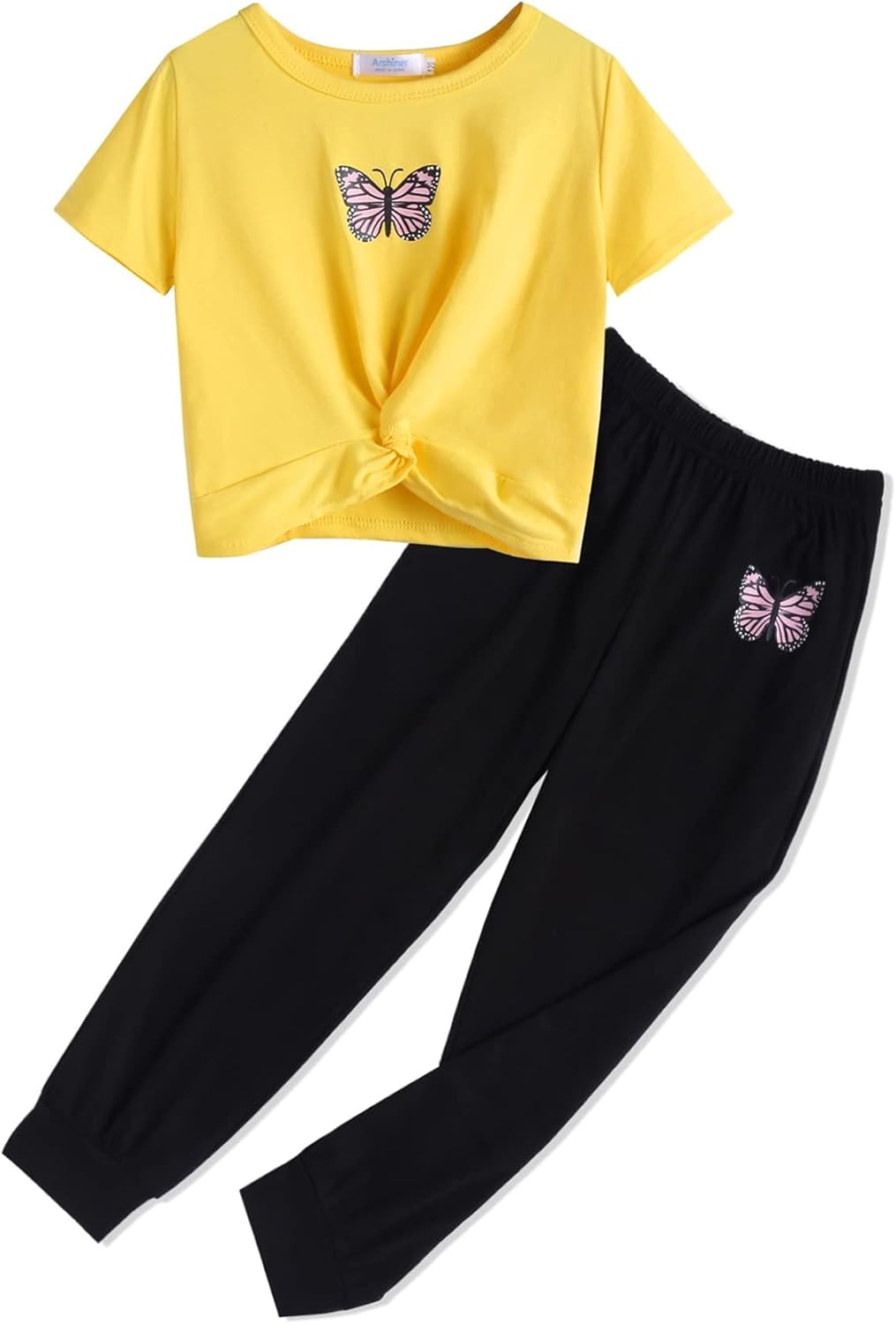 Arshiner Girls Tie Dye Twist Front Tops & Sweatpants Outfits