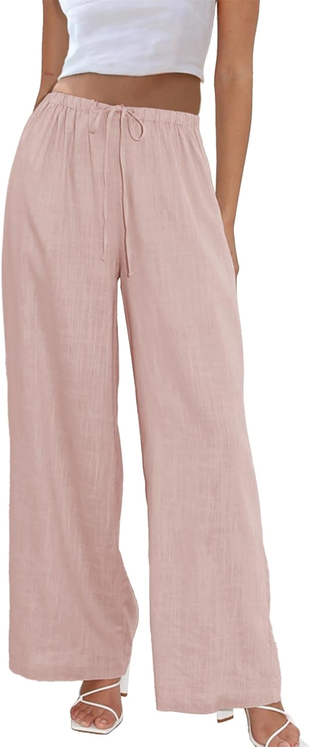 Duyang Womens Cotton Linen Palazzo Pants for Casual Summer Wear