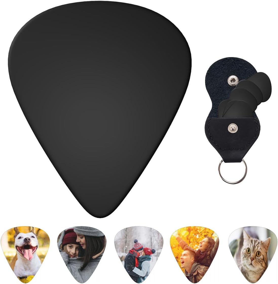Personalized 6-Pack Guitar Picks with Case - Custom Photo/Text - Perfect Gift for Guitar Players - 0.96mm ~ BLK