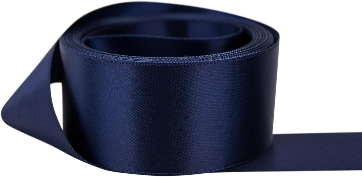 Ribbon Bazaar Double Faced Satin Ribbon - Premium Quality 4 in Navy
