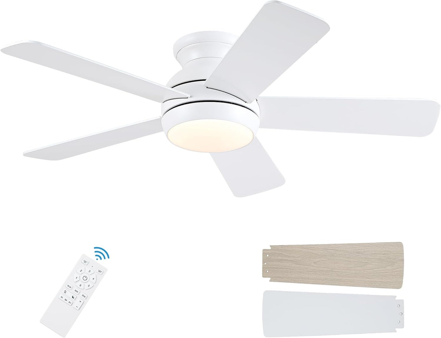 42 Inch White Ceiling Fan with Lights and Remote for Any Room