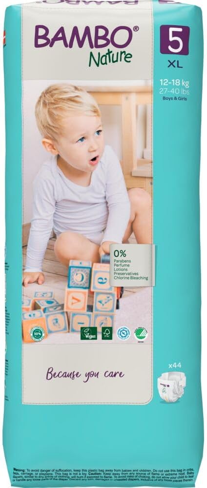 Bambo Nature Size 5 Diapers - Hypoallergenic, Eco-Friendly, Super Absorbent