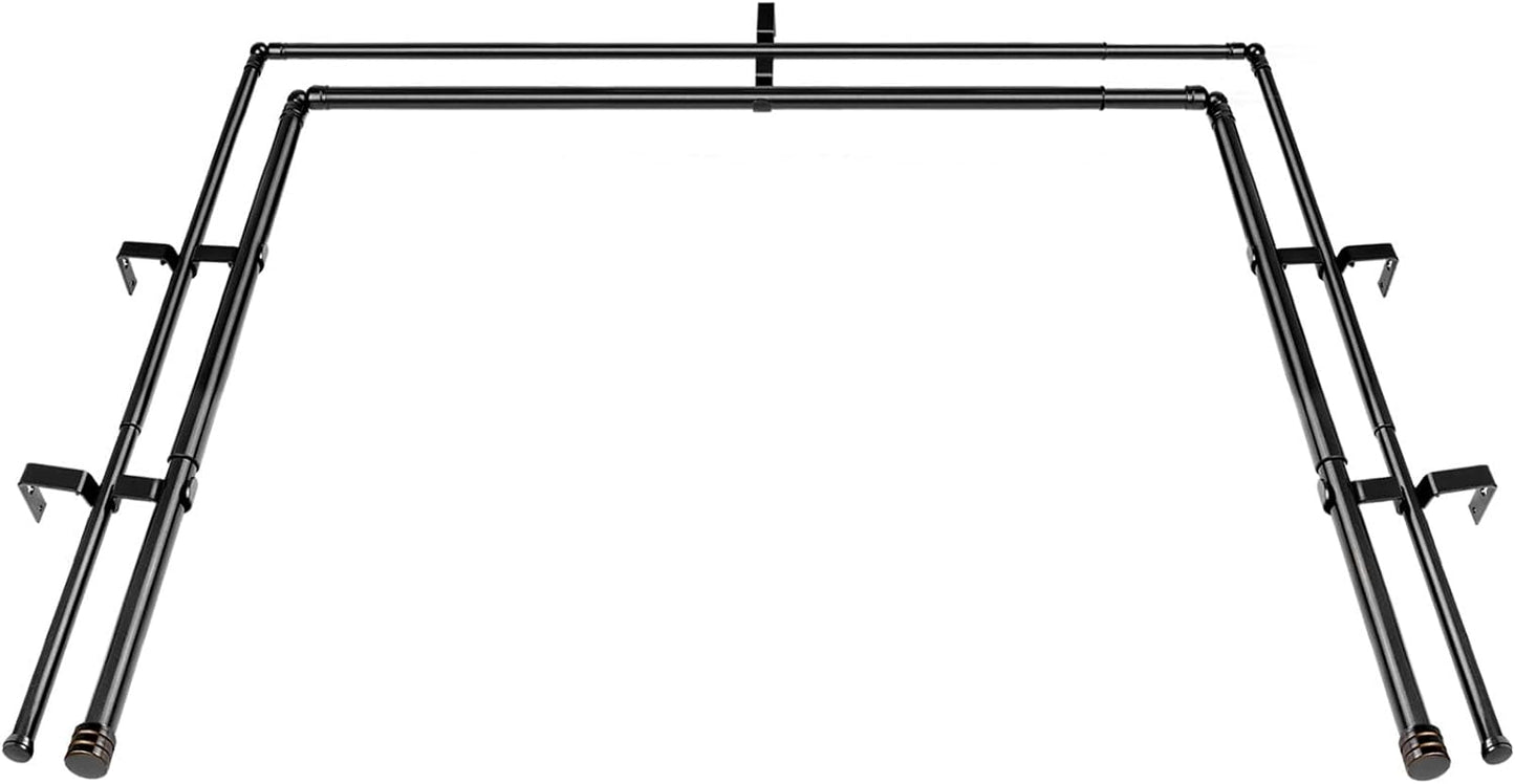 Heavy Duty Bay Window Curtain Rod Set, Black