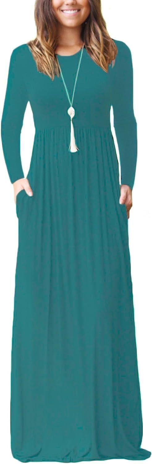 EUOVMY Women's Long Sleeve Maxi Dress with Pockets for Style