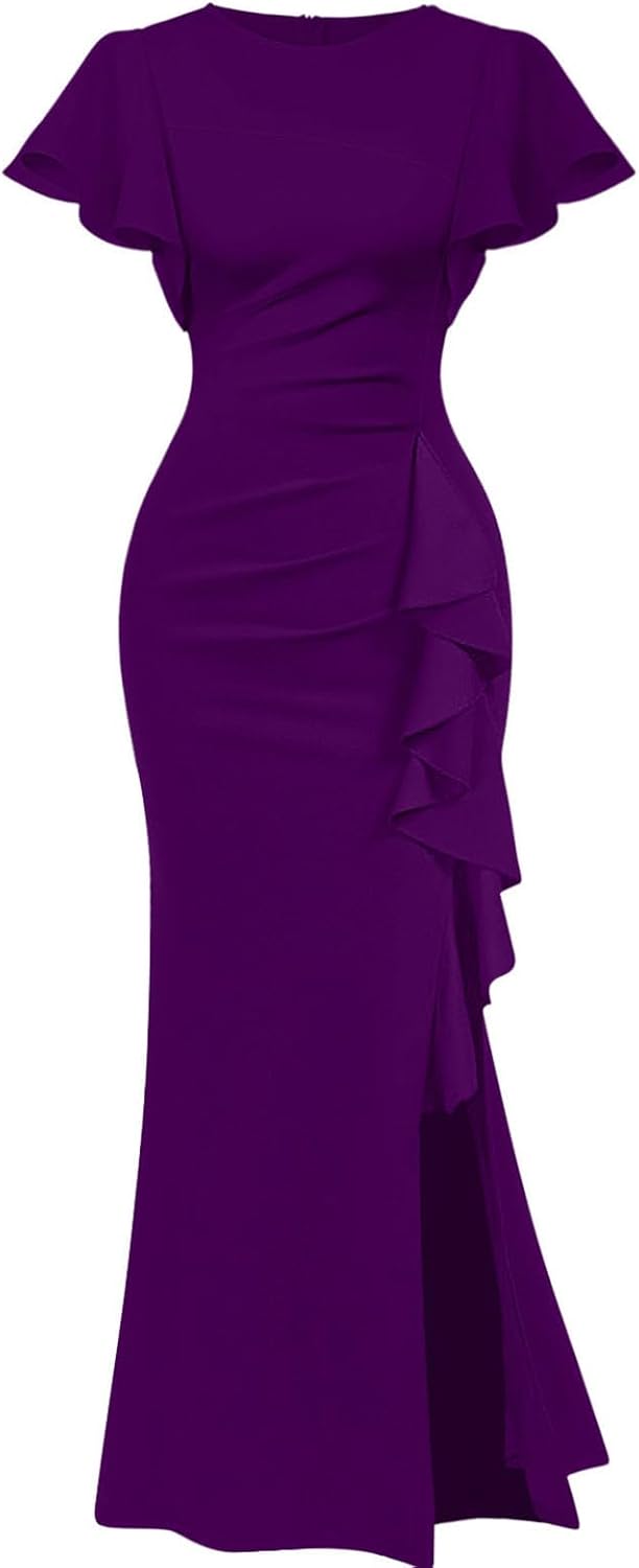 Elegant High Split Ruched Bodycon Mermaid Evening Dress for Women