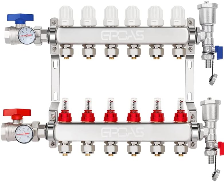 6-Loops Radiant Floor Heating Manifold for PEX Tube Systems