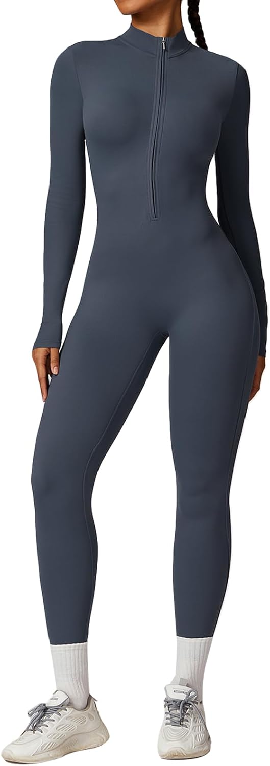 ECUPPER Women Long Sleeve Bodycon Jumpsuits for Workout Style