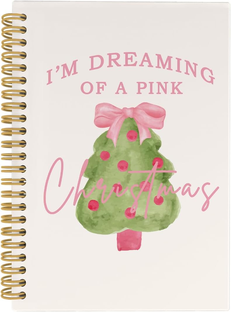 ANIANG Preppy Pink Christmas Spiral Notebook - 164 pages