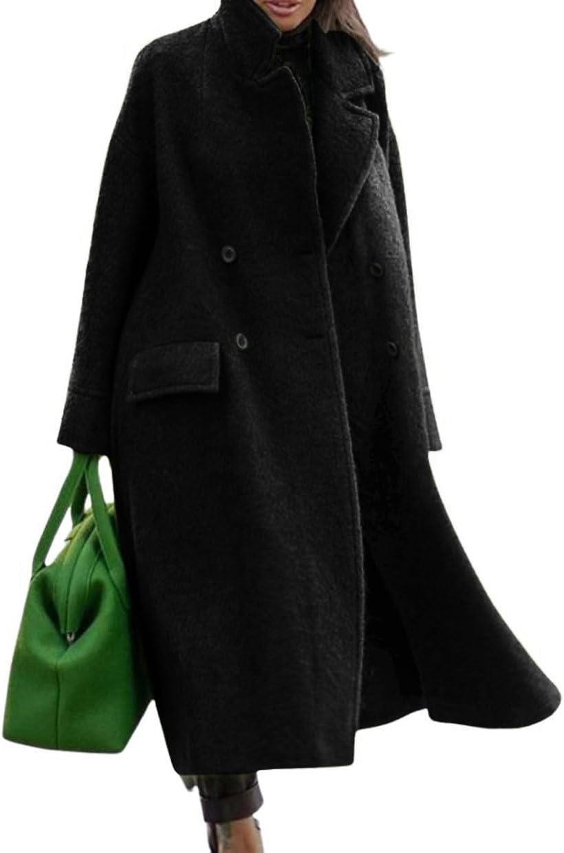 Elegant Oversized Long Winter Wool Blend Trench Coat for Women