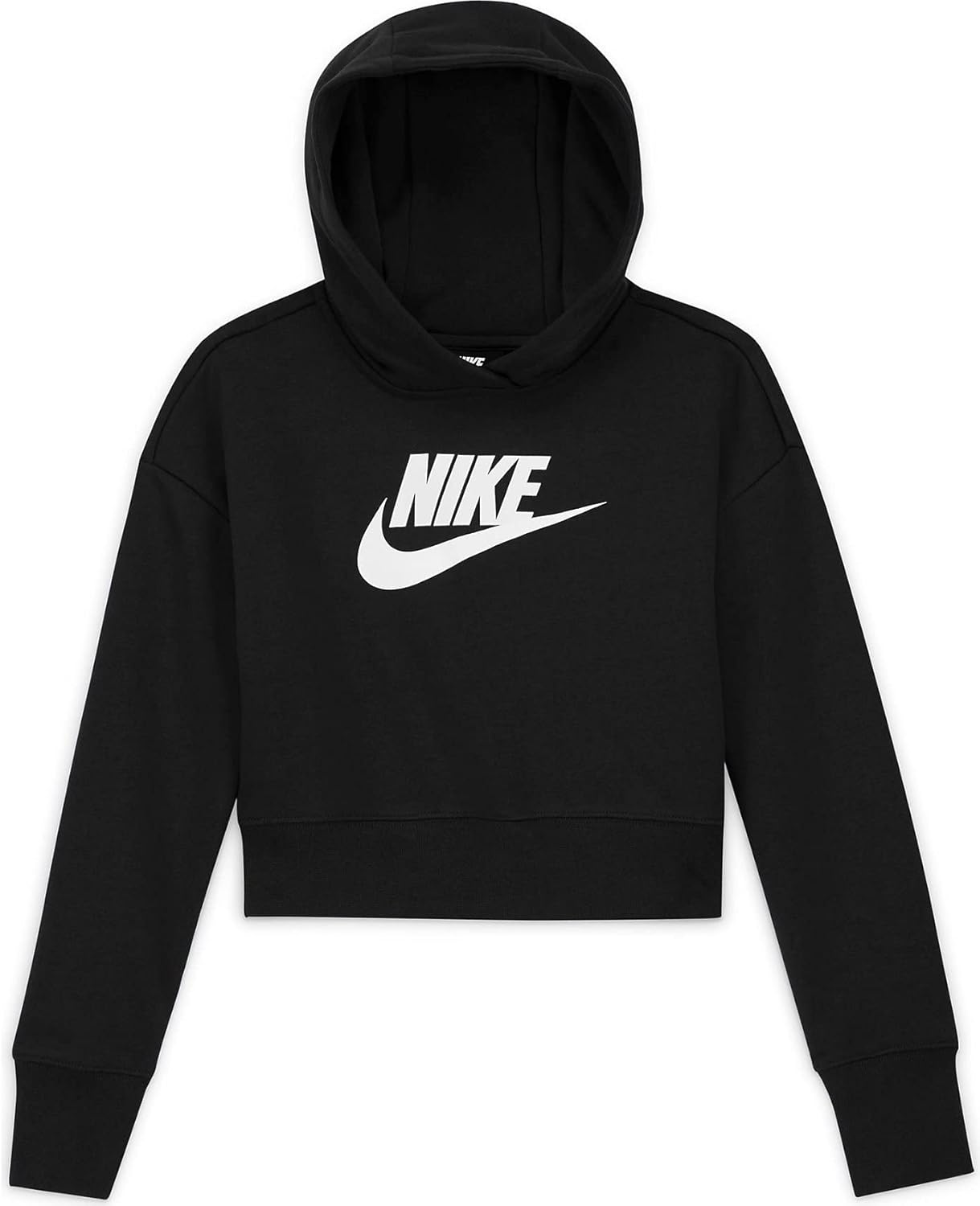 Nike Girl's Sportswear Hoodie, Cozy Crop Fit, Black/White, S (8-9 Big Kid)