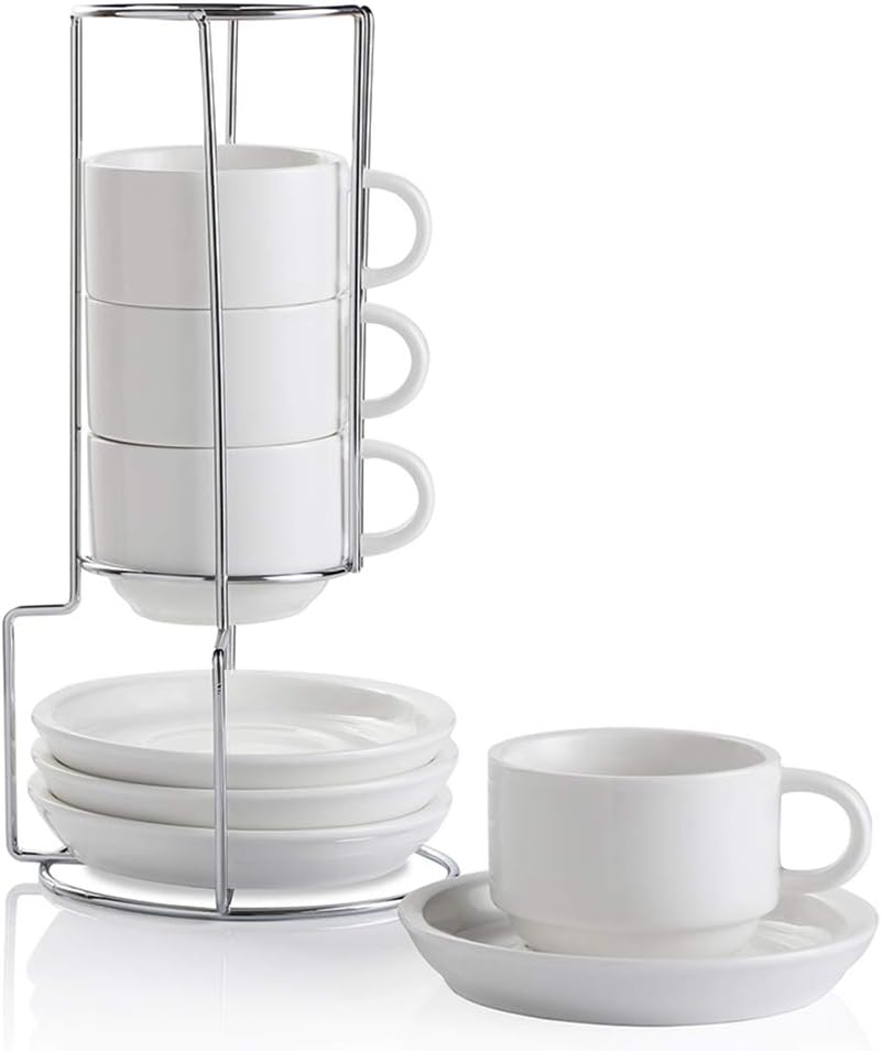 Sweejar Porcelain Espresso Cups Set with Saucers and Stand