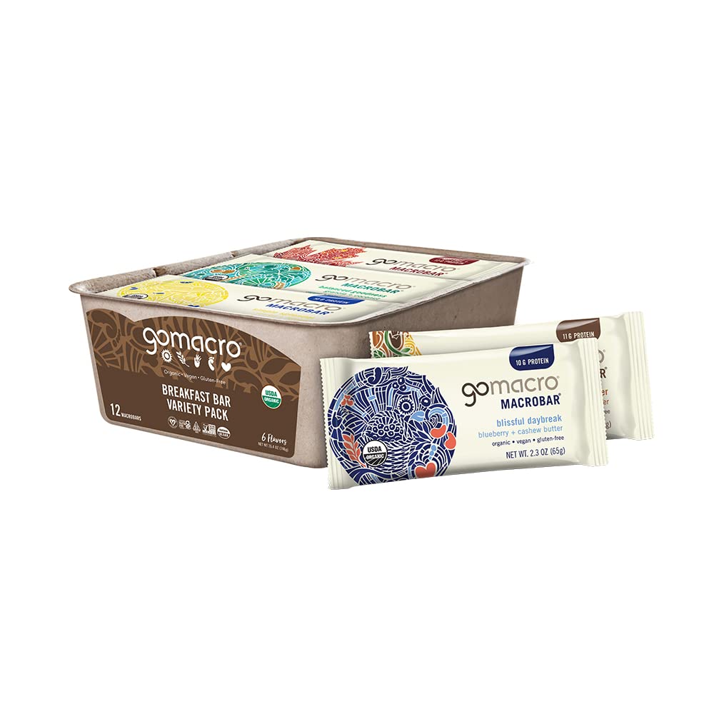 GoMacro Macrobar Organic Vegan Protein Bars Breakfast Pack