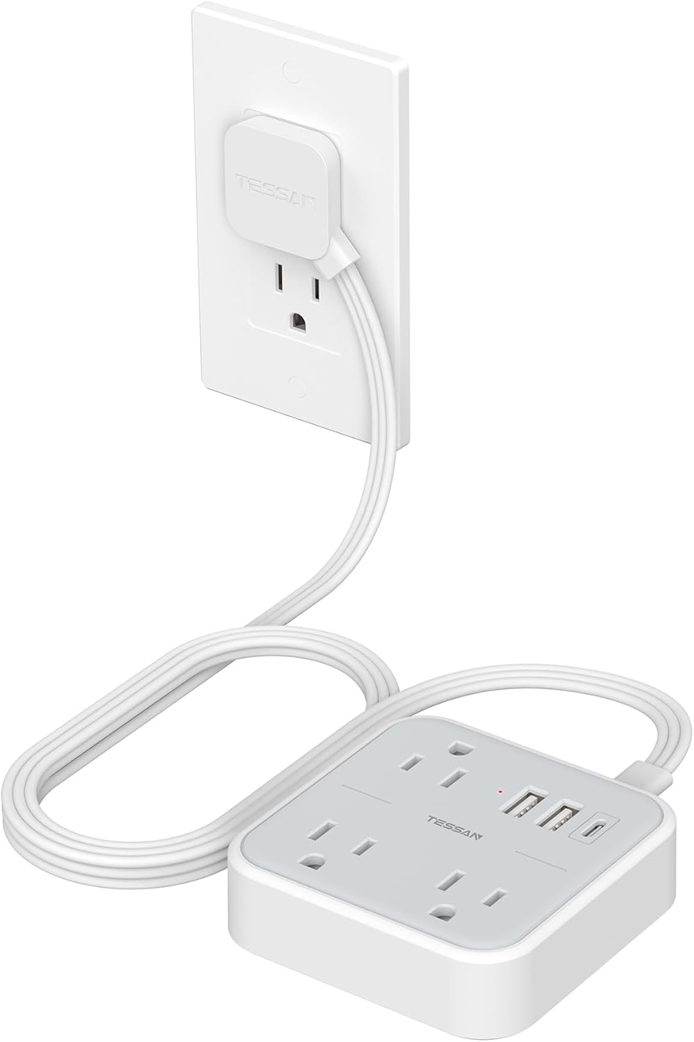 TESSAN Ultra Thin Flat Extension Cord - 5 FT Slim Power Strip with USB Ports