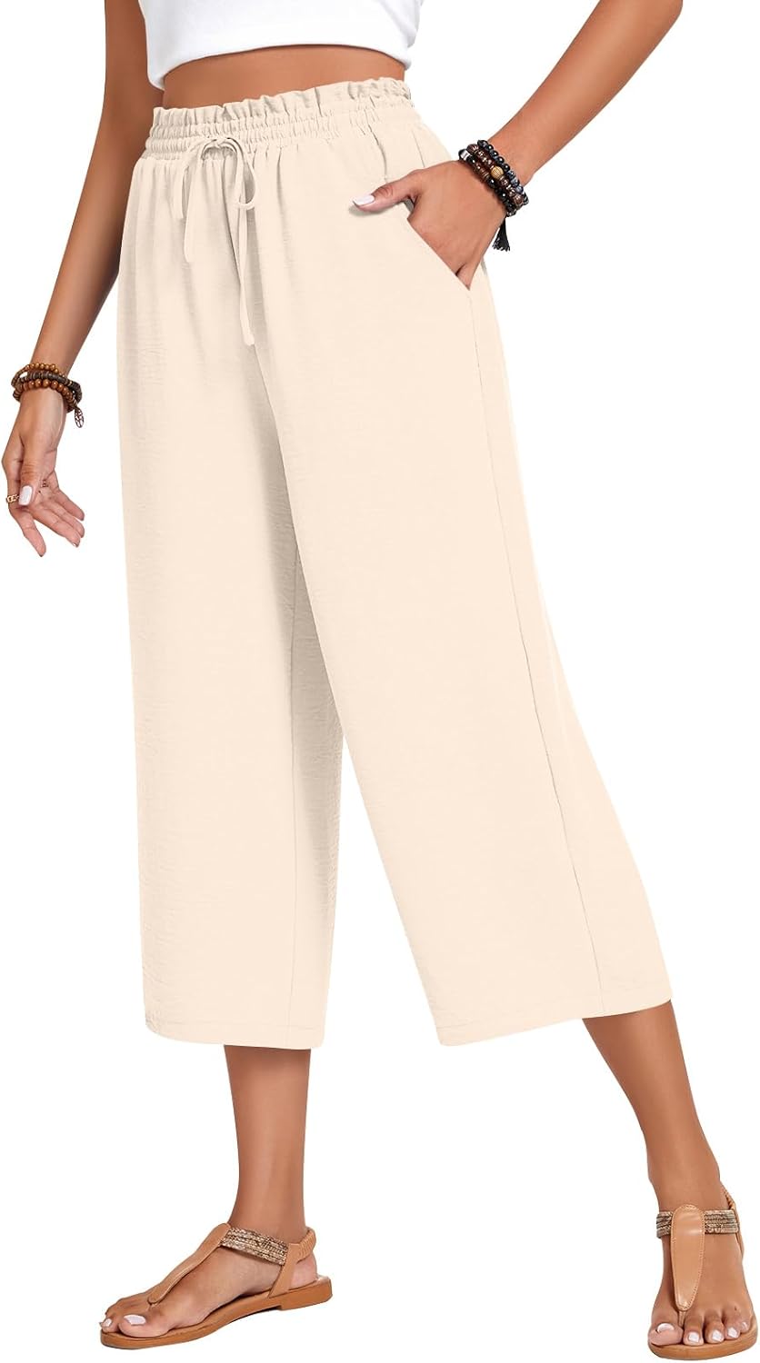 Anyhold Women's Capri Pants with Pockets for Casual Wear