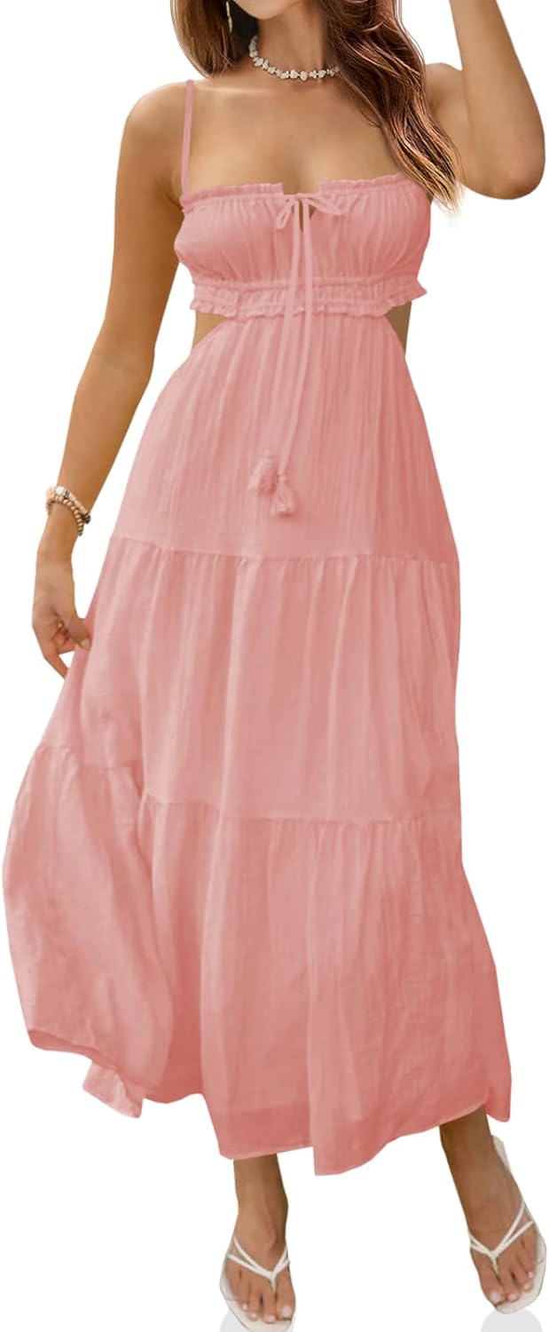 Fisoew Women's Spaghetti Strap Maxi Dress for Summer Fun