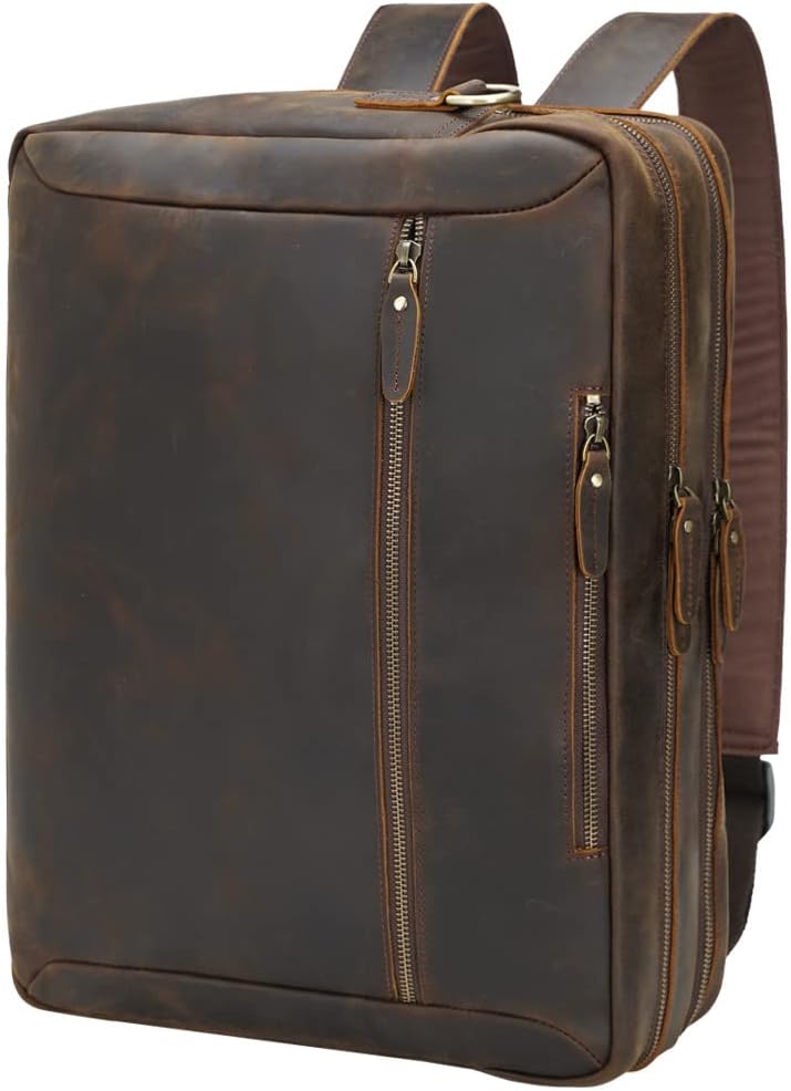 TIDING Men's Leather Laptop Backpack for Business Travel