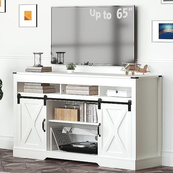 RoyalCraft 65+ Inch TV Stand w/ Barn Door - White