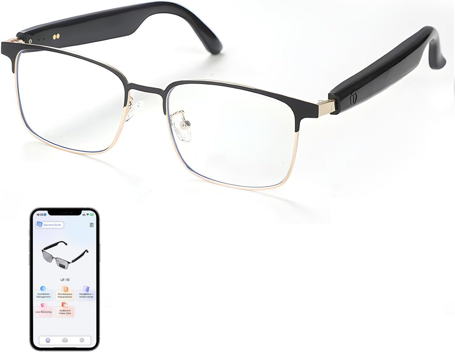 AI Translator Smart Glasses with Voice Assistant and UV Protection