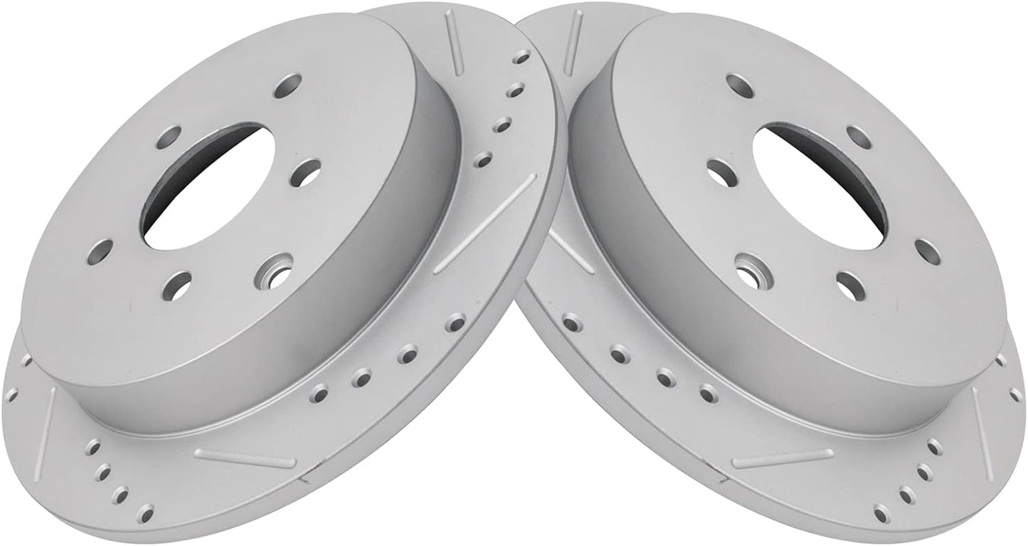 TRQ Performance Rear Drilled Slotted Brake Rotor Set for GM