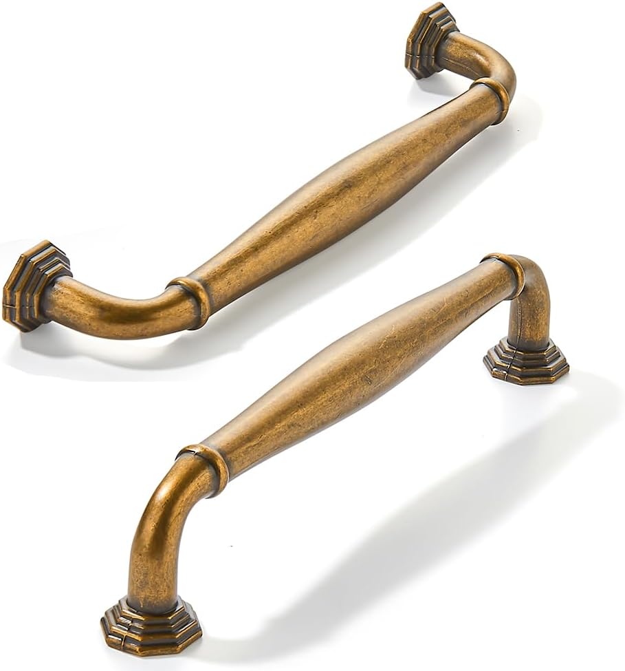 10 Pack 5 Inch Hole Center Antique Brass Cabinet Pulls for Kitchens