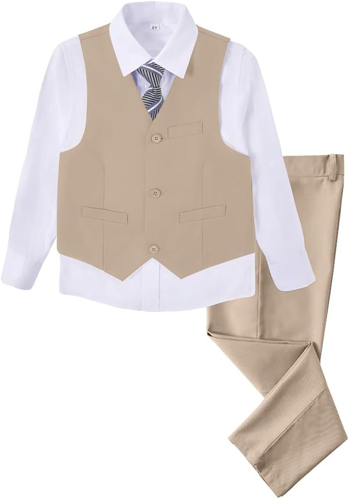 Boys 4 Pieces Suits Slim Fit Kids Outfits for Formal Dresswear