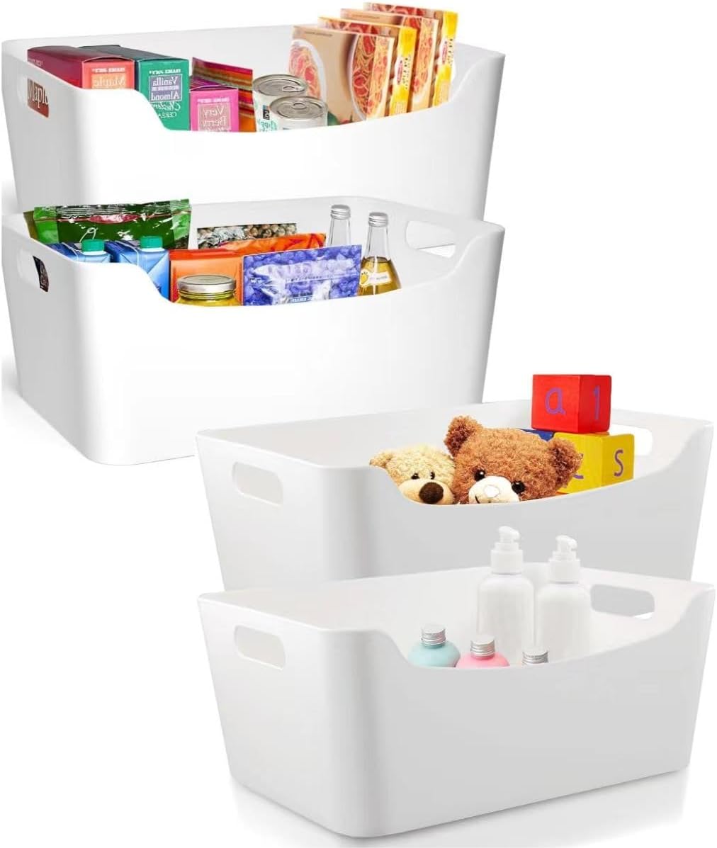 Large White Storage Bins for Organization - 4 Pack for Home Use