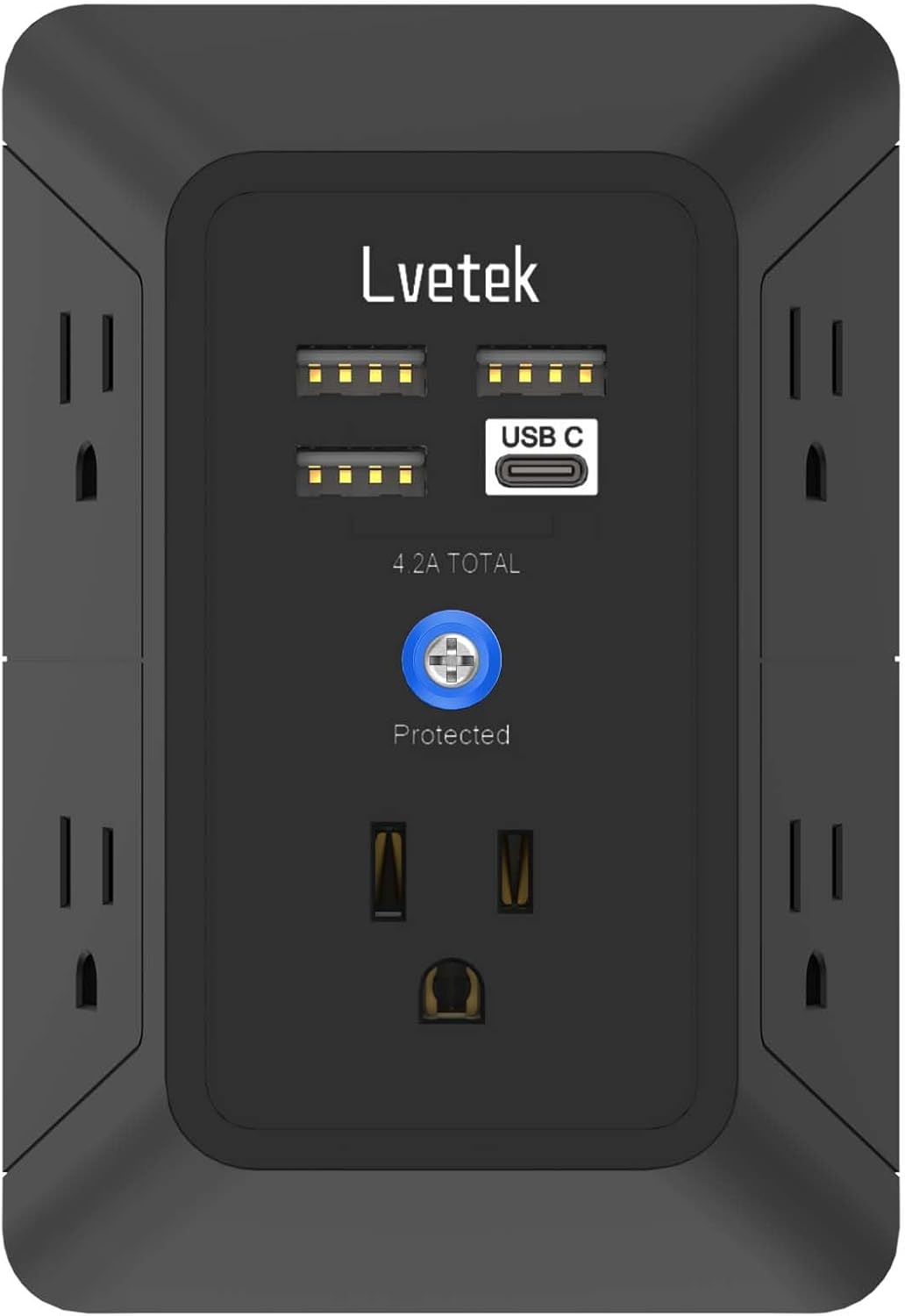 Lvetek Surge Protector: 5 Outlets, 4 USB Ports, Fast Charging