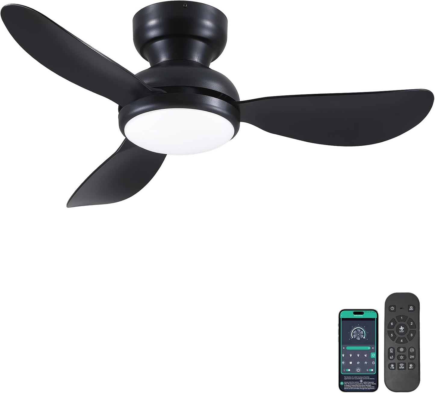 36 Inch Modern Ceiling Fan with Light and Remote Control Options