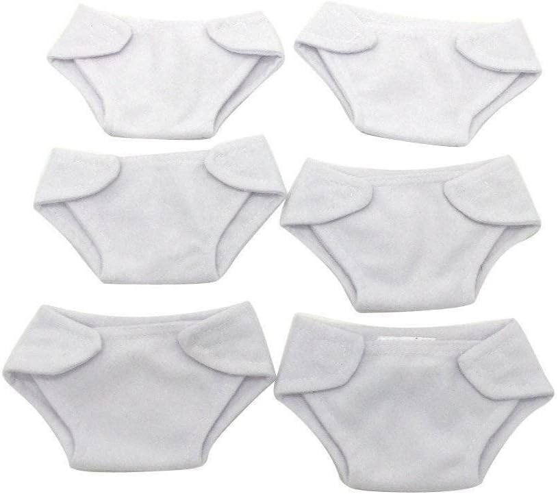 Reusable White Diapers for Baby Dolls - 6 Pack