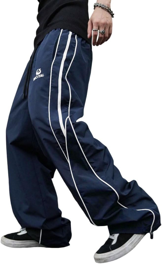 ZAFUL Mens Baggy Pants Y2K Contrast Piping Drawstring Sweatpants