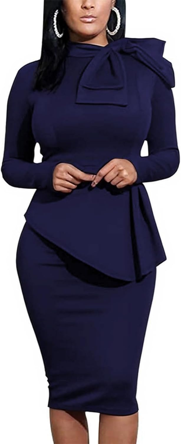 Women's Peplum Bodycon Long Sleeve Dress for Work and Parties