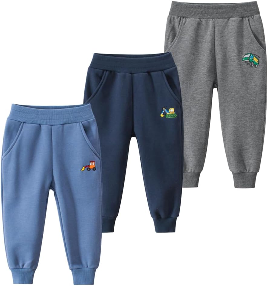 Toddler Boys Cotton Active Jogger Pants 3 Pack for Kids