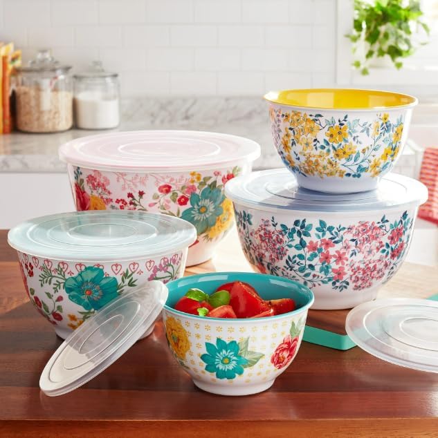 Pioneer Woman Melamine Mixing Bowls Set with Lids - 12 Pieces