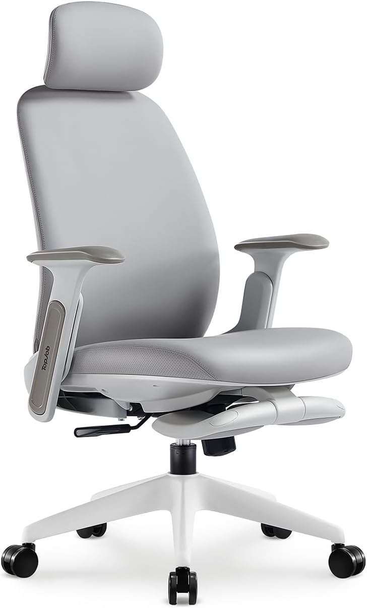 Napa Ergonomic White Leather Office Chair - TopJob Comfort+