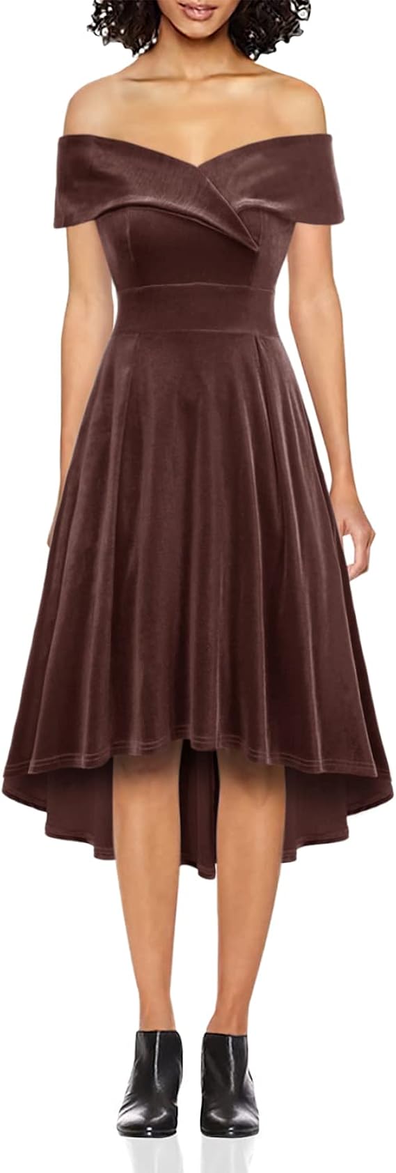 JASAMBAC Women's Off Shoulder High Low A Line Dress for Parties