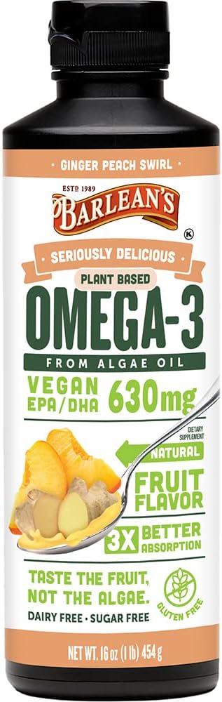Vegan Omega 3 Supplement with Ginger Peach Flavor for Health