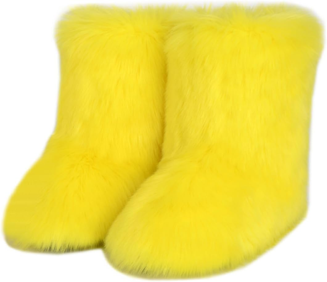 Furry Faux Fur Boots for Women - Cozy Mid Calf Snow Booties