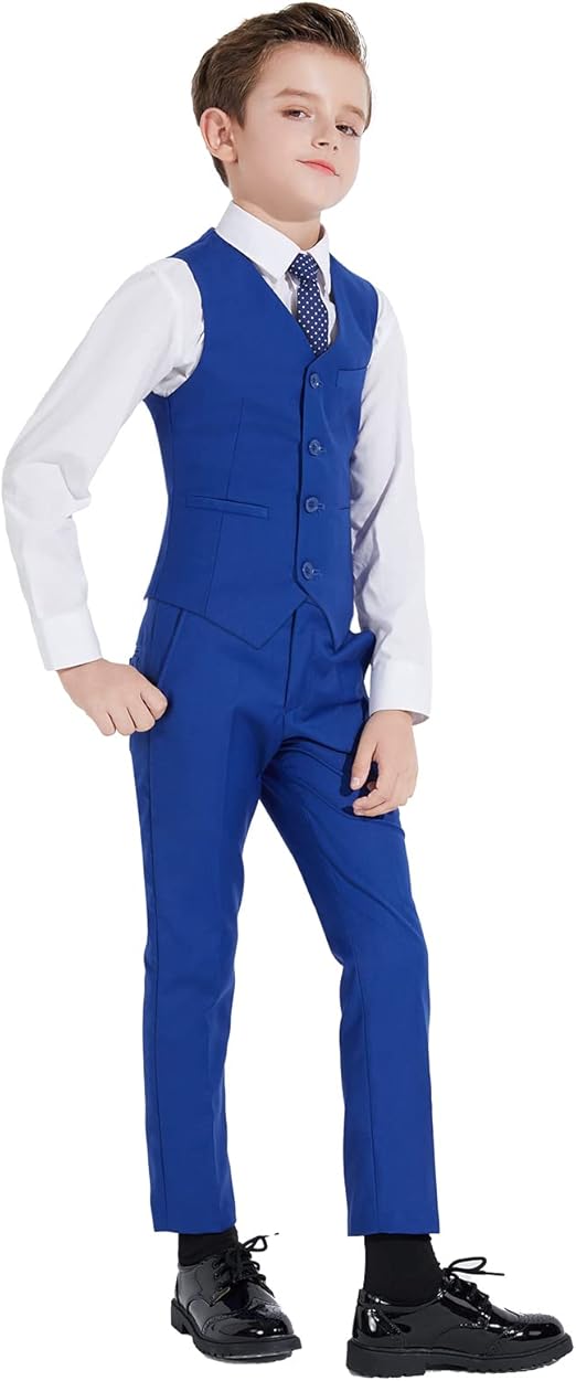 Plavict Boys' Slim Fit 5 Piece Suit Set for Formal Occasions