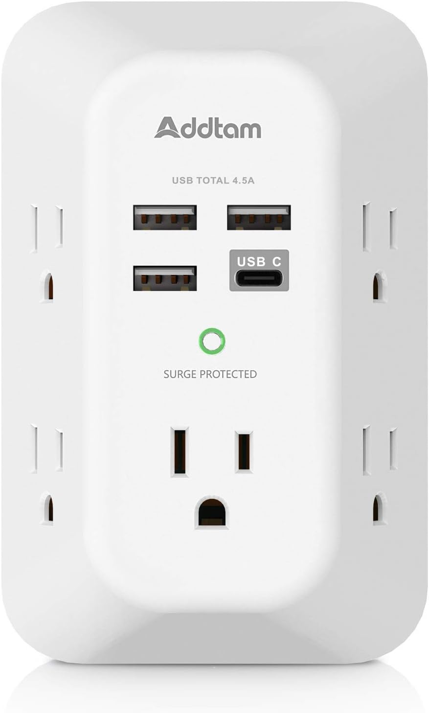 Addtam 5 Outlet Surge Protector with USB