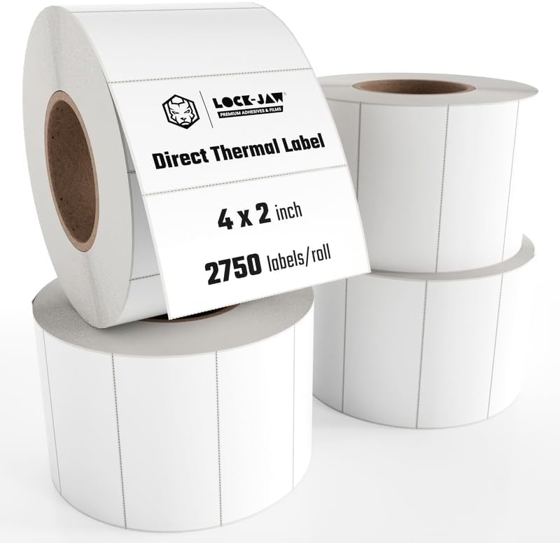 Lock-Jaw 4x2 White Shipping Labels 2750/roll x 4 Rolls-Perforated & Commercial Grade