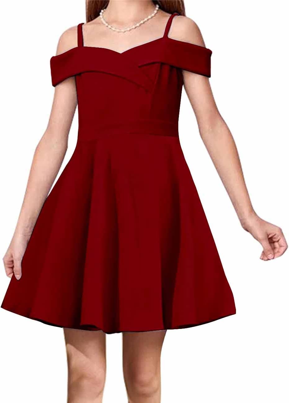 Elegant Princess Cold Shoulder Flared A Line Party Dress for Girls