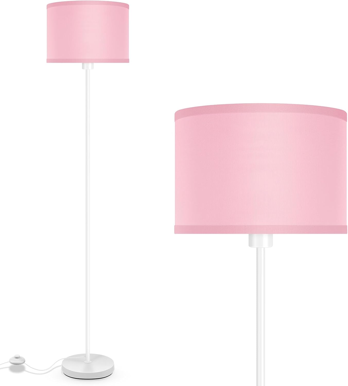 Modern 59Inch Floor Lamp with Pink Lampshade for Kids Room
