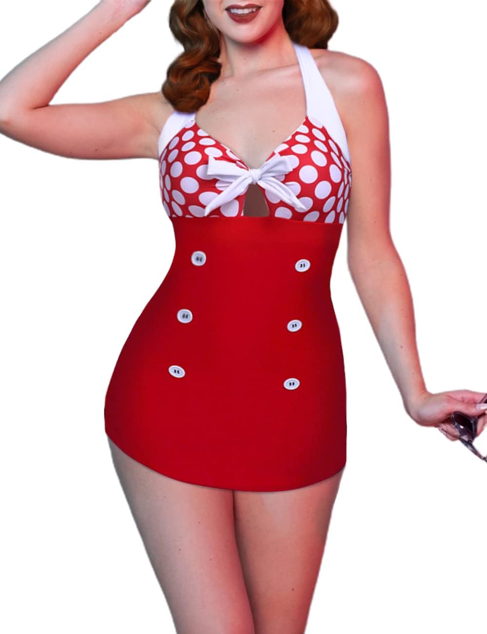 Ekouaer Womens One Piece Swimsuits Vintage Retro Push Up Swimwear