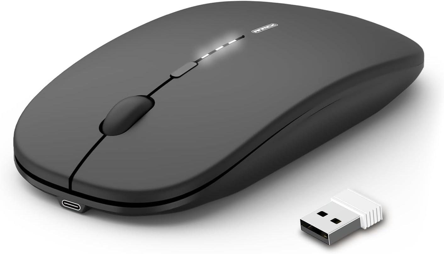 Ultra Slim Rechargeable Wireless Mouse, Silent Click, Adjustable DPI - Black