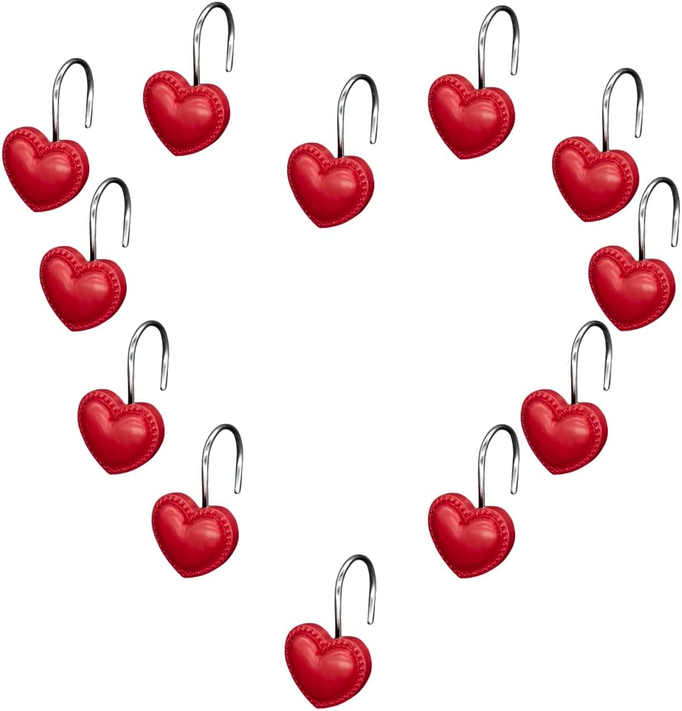 12 Red Heart Shower Hooks - Rust Resistant Stainless Steel for Valentine's Day Decor