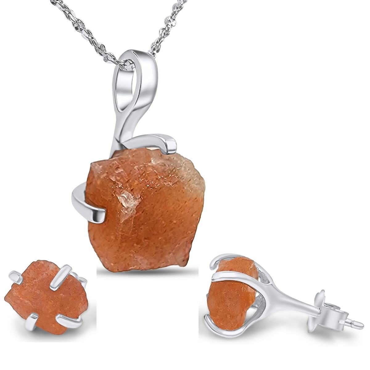 Real Raw Sunstone Jewelry Set with 925 Sterling Silver Gift