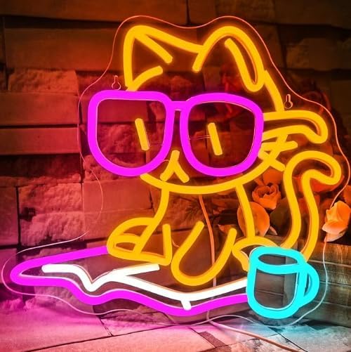 Reading Cat Neon Sign Wall Decor for Cozy Atmosphere