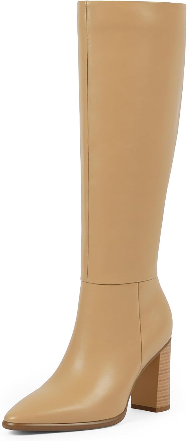 Knee High Boots Women Pointed Toe Chunky Heel Stylish Design
