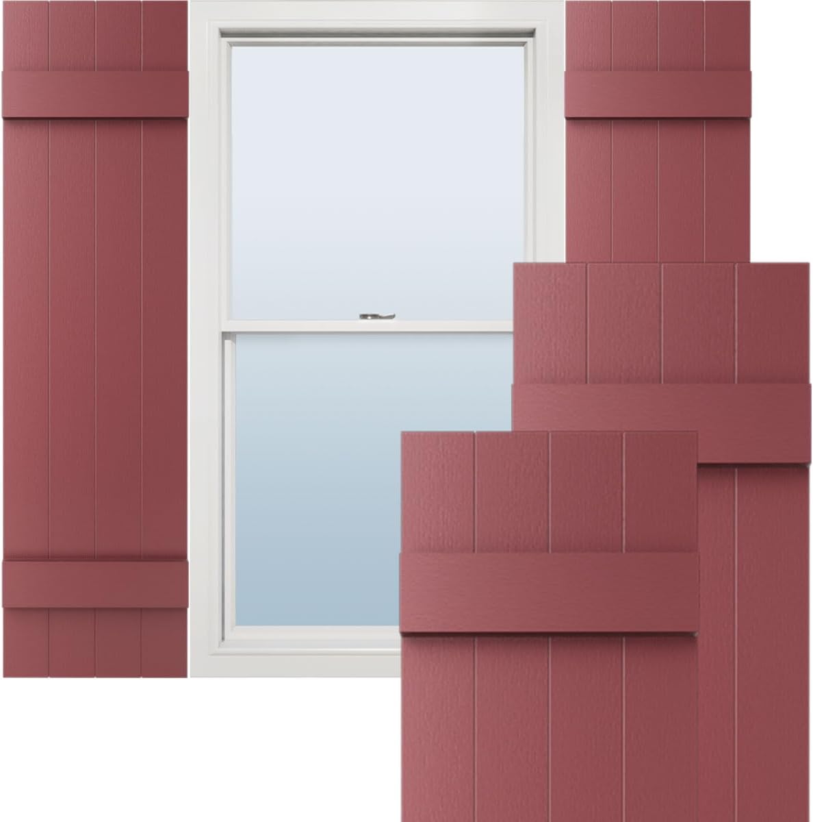 14W x 31H Lifetime Vinyl Board-n-Batten Shutters in Wineberry