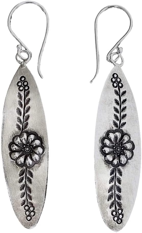 Sterling Silver Long Plate Flower Earrings for Boho Style Lovers